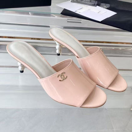 CC PEARL HIGH MULES IN BLUSH PINK CALFSKIN