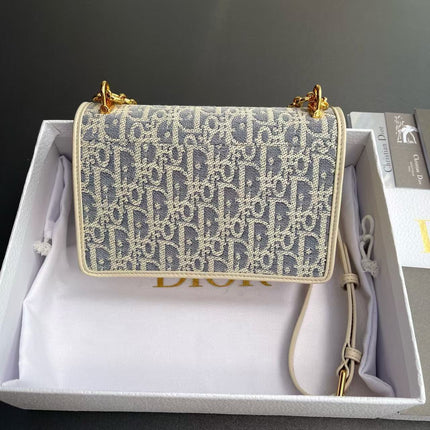 CD OBLIQUE SHOULDER BAG 18 IN BLUE AND BEIGE FABRIC GOLD-TONE CHAIN