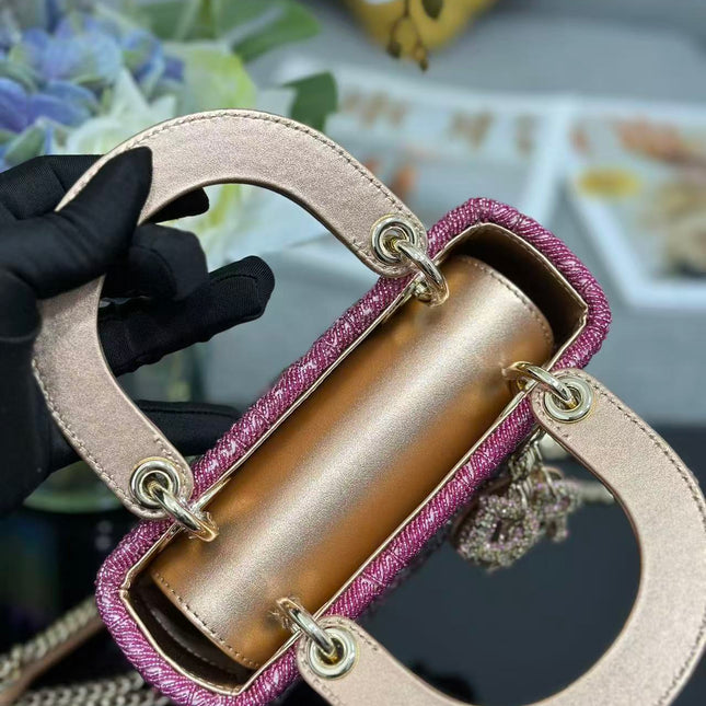 CRYSTAL LADY DIOR BAG 17 IN PINK CALFSKIN TP3