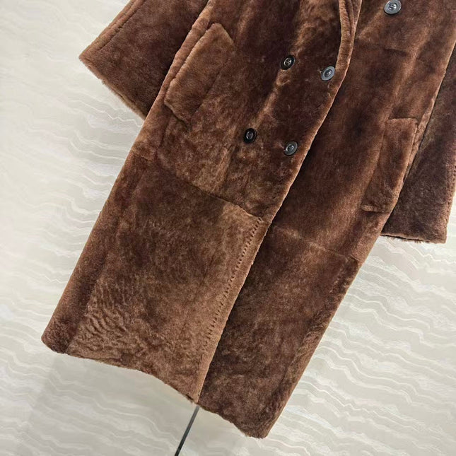 MAX MARA LONG COAT IN DARK BROWN FUR