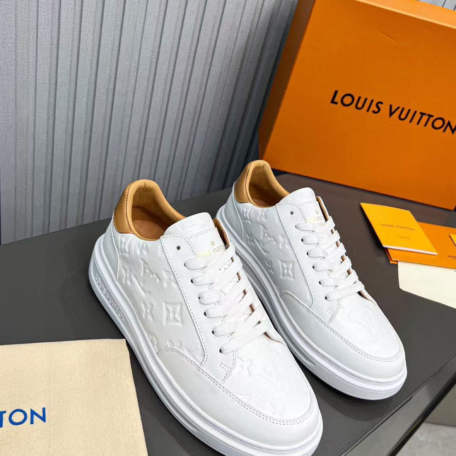 LV BEVERLY SNEAKER IN WHITE CALFSKIN EMBOSSED LOGO