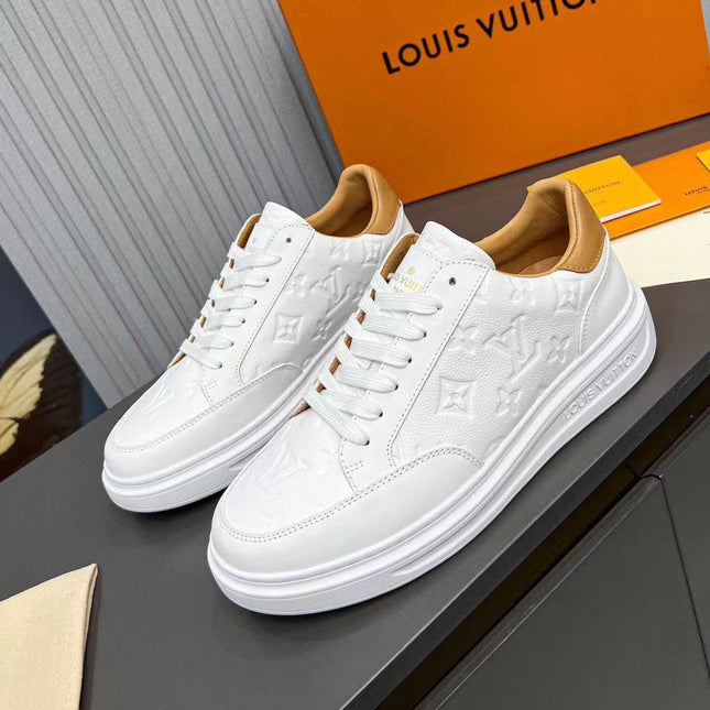 LV BEVERLY SNEAKER IN WHITE CALFSKIN EMBOSSED LOGO