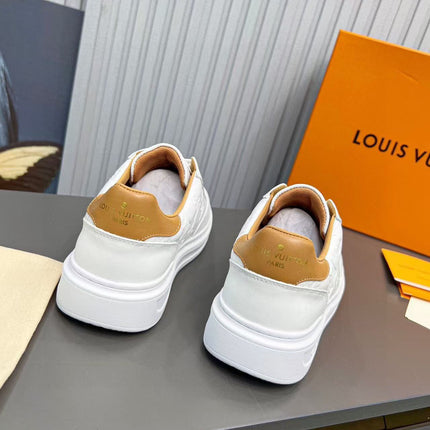 LV BEVERLY SNEAKER IN WHITE CALFSKIN EMBOSSED LOGO
