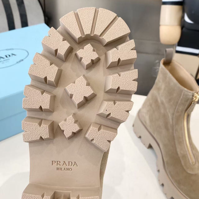 PRADA 25S SHORT BOOT IN BEIGE SUEDE SYTLE 1