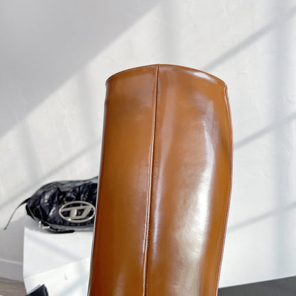 YSL VENDOME HIGH BOOTS IN CARAMEL BROWN CALFSKIN