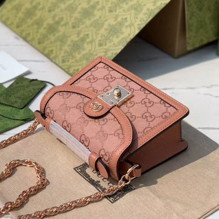 GUCCI OPHIDIA SHOULDER BAG 17 IN PINK CANVAS WITH LEATHER TRIM