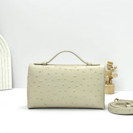 EXTRA POCKET L19 IN BISQUE BEIGE OSTRICH LEATHER GOLD HARDWARE