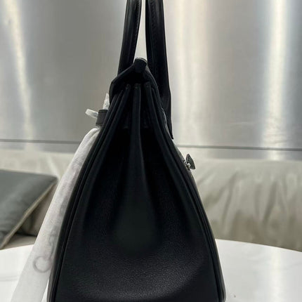 HM ROCK BIRKIN 25 BAG IN BLACK TOGO SILVER HARDWARE.