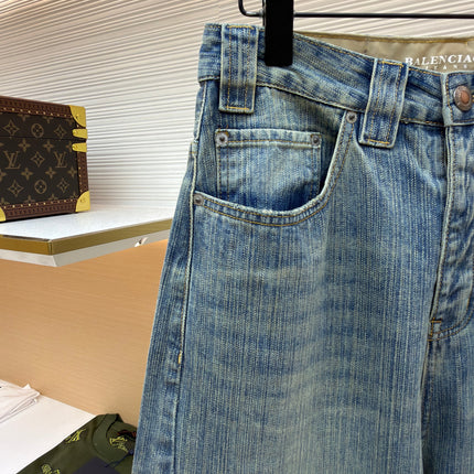 BALENCIAGA EMBROIDERED BAGGY JEANS IN DENIM