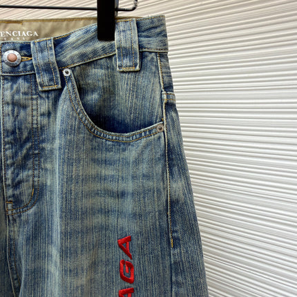 BALENCIAGA EMBROIDERED BAGGY JEANS IN DENIM