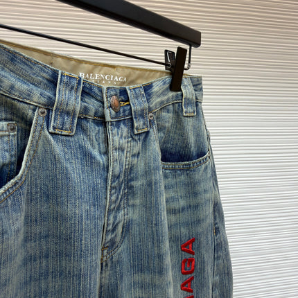 BALENCIAGA EMBROIDERED BAGGY JEANS IN DENIM