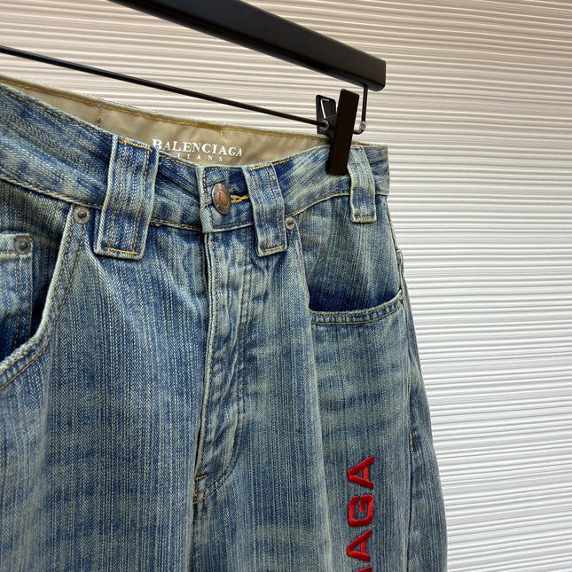 BALENCIAGA EMBROIDERED BAGGY JEANS IN DENIM