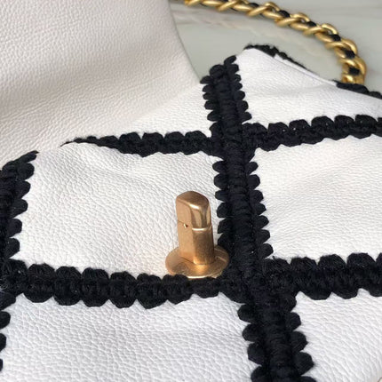 CC FLAP BAG 26 IN WHITE AND BLACK CALFSKIN GOLD HARDWARE