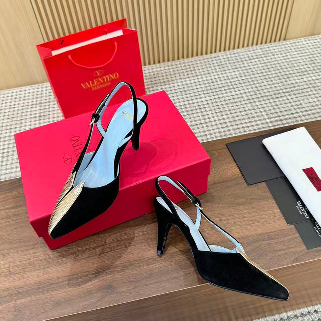 VALENTINO GARAVANI FOLIEFOLIAGE SLINGBACK PUMPS IN BLACK MIX GOLD
