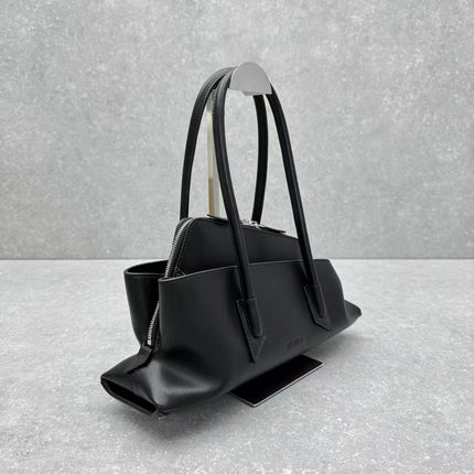 THE ATTICO LA PASSEGGIATA SMALL TOTE BAG IN BLACK CALFSKIN