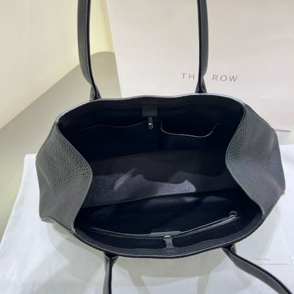 THE ROW ALGER GEOMETRIC SHOULDER BAG 39 IN BLACK CALFSKIN