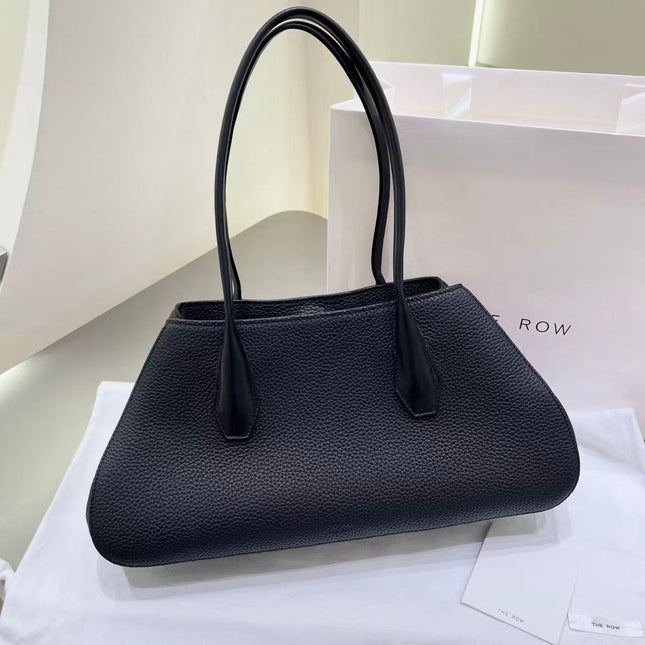 THE ROW ALGER GEOMETRIC SHOULDER BAG 39 IN BLACK CALFSKIN