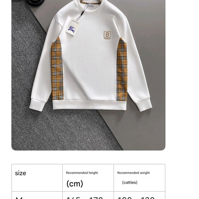 BURBERRY CHECK TRIM COTTON SWEATSHIRT IN WHITE