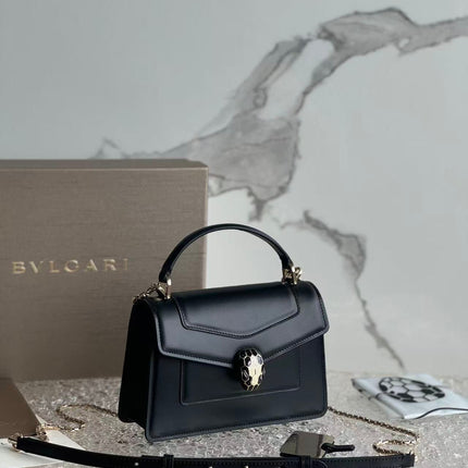 BULGARI SERPENTI FOREVER TOP 19 HANDLE BAG IN BLACK CALFSKIN GOLD HARDWARE