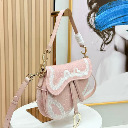 DIOR SMALL SADDLE BAG 24 IN ROSE PINK SOUPIR EMBROIDERY