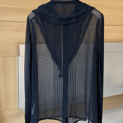 CHLOE RUFFLED LACE-TRIMMED COLLAR SILK-CHIFFON BLOUSE IN BLACK