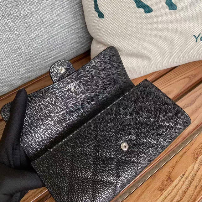 CHANEL CLASSIC FLAP LONG WALLET 19 IN BLACK CALFSKIN