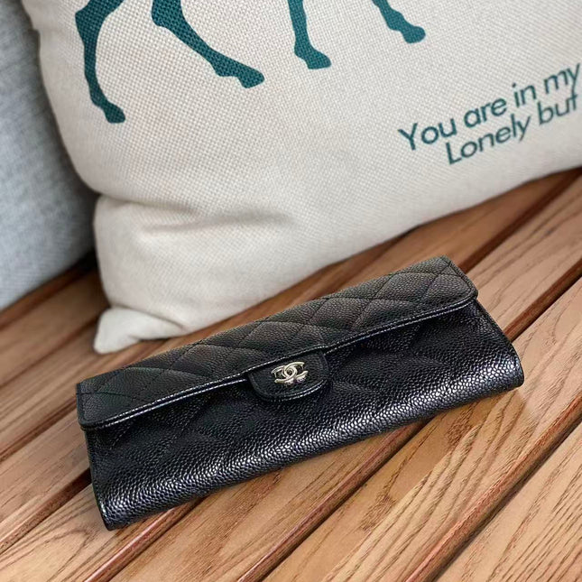 CHANEL CLASSIC FLAP LONG WALLET 19 IN BLACK CALFSKIN