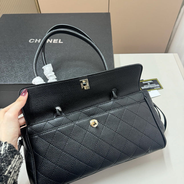 CHANEL QUILTED TOP HANDLE BAG 30 IN BLACK CALFSKIN GHW