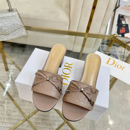 DIOR CANNAGE HEELED SLIDE IN DUSTY PINK CALFSKIN