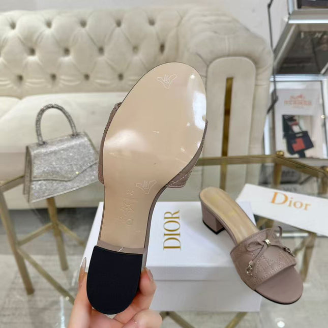 DIOR CANNAGE HEELED SLIDE IN DUSTY PINK CALFSKIN
