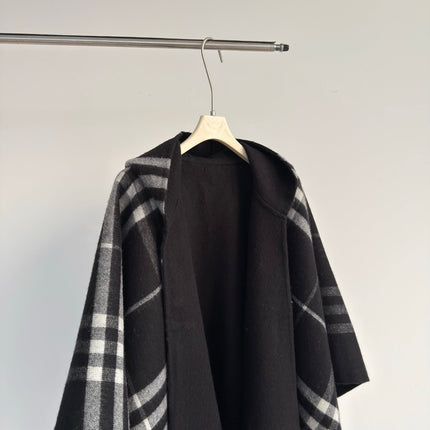 BURBERRY 26S DOUBLE-FACED REVERSIBLE CHECK HOODED CAPE IN BLACK