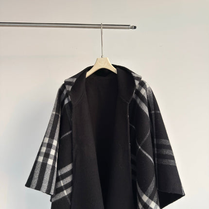 BURBERRY 26S DOUBLE-FACED REVERSIBLE CHECK HOODED CAPE IN BLACK