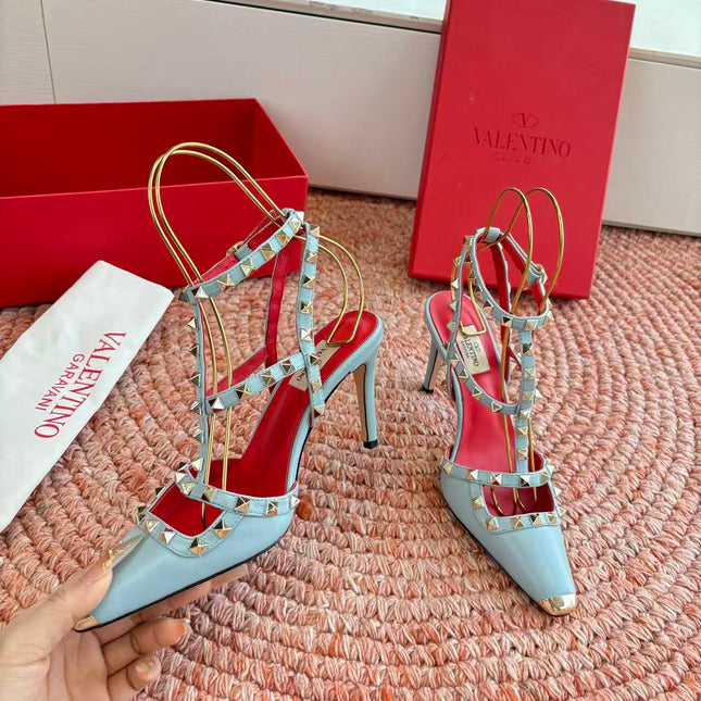 VALENTINO 26S OCKSTUD HEELS IN MINT GREEN CALFSKIN