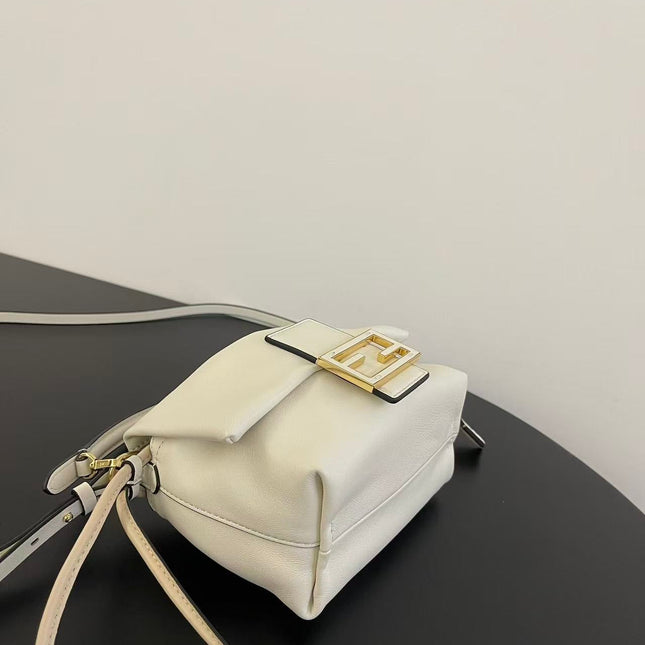 FENDI 26S SMALL MAMMA BAGUETTE BAG 16 IN CREAM WHITE LAMBSKIN