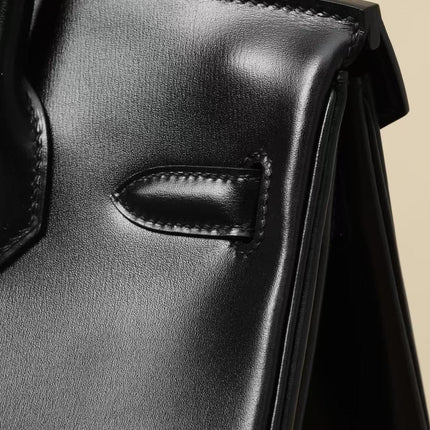 HM 26S BIRKIN BAG 30 IN BLACK CALFSKIN SILVER BUCKLE