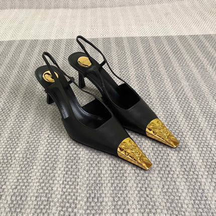 YSL 25S HIGH-HEEL SLINGBACKS 65 MM IN BLACK LAMBSKIN AND GOLD HARDWARE
