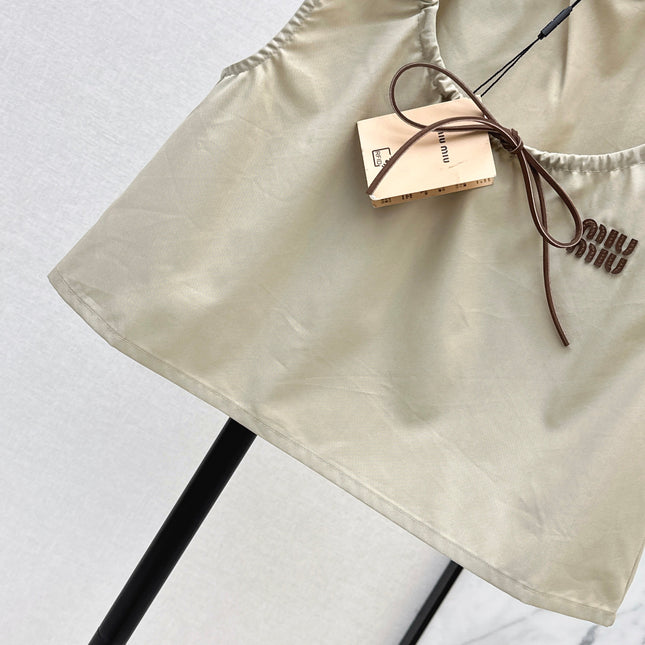 MIU MIU 26S CROP TOP PANAMA IN BEIGE COTTON  POPLIN