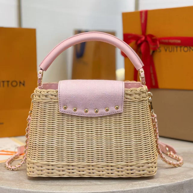 LV 26S CAPUCINES BB BAG 27 PINIC IN  CALFSKIN HARDWARE AND  PINK LOGO