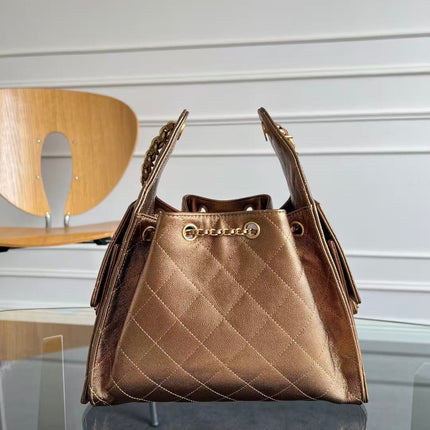 CHANEL 25S HOBO BAG 22 IN METALLIC GOLD ROSE CAVIAR GOLD HARDWARE