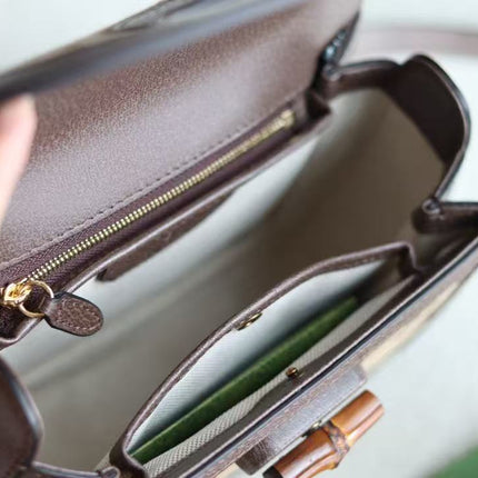 BAMBOO 1947 MINI BAG 21 IN BROWN CALFSKIN AND BEIGE CANVAS