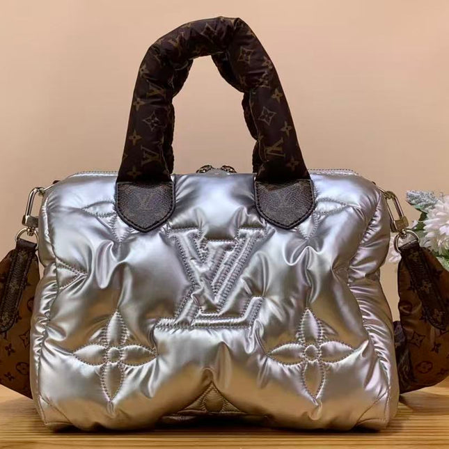 LV 26S PILLOW BOSTON BAG IN SILVER NYLON LEATHER