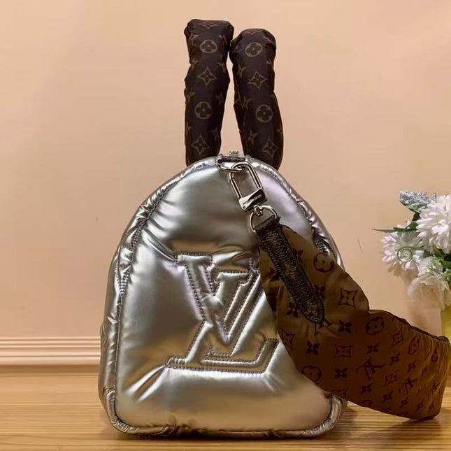 LV 26S PILLOW BOSTON BAG IN SILVER NYLON LEATHER