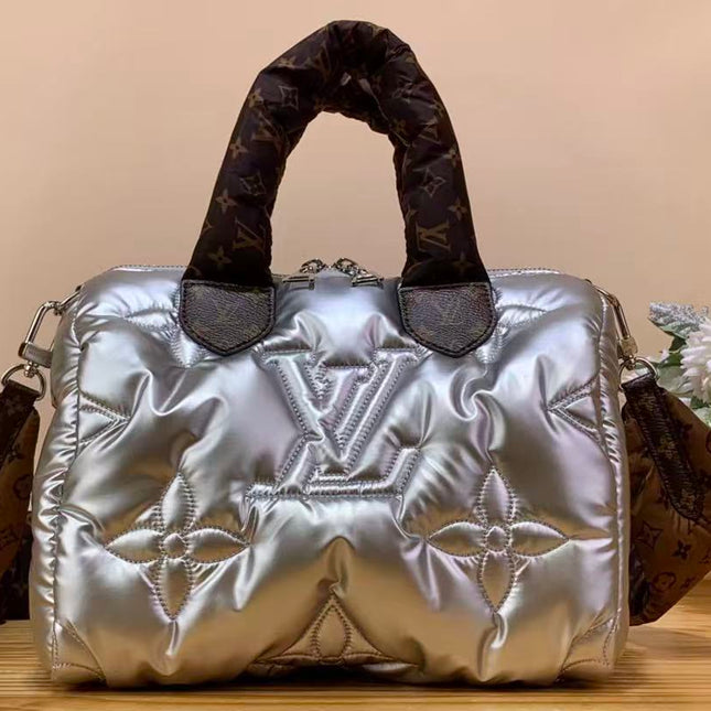 LV 26S PILLOW BOSTON BAG IN SILVER NYLON LEATHER