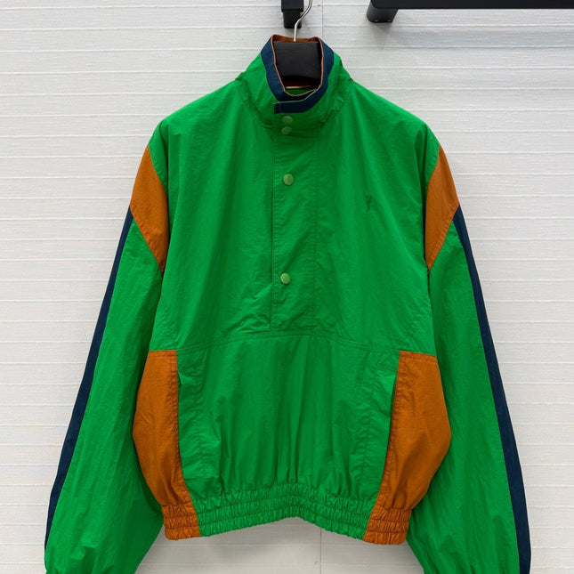 YSL 26S COLOR BLOCK WINDBREAKER IN GREEN TECH NYLON