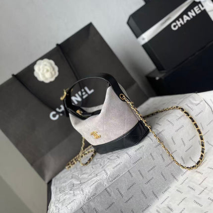 CHANEL 26S MINI BUCKET BAG IN BEIGE BLACK CAVIAR LEATHER