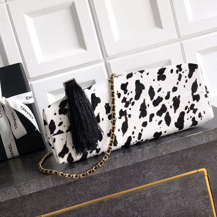 CHANEL 26S TRIANGLE HOBO BAG IN BLACK WHITE CALFSKIN  LEATHER