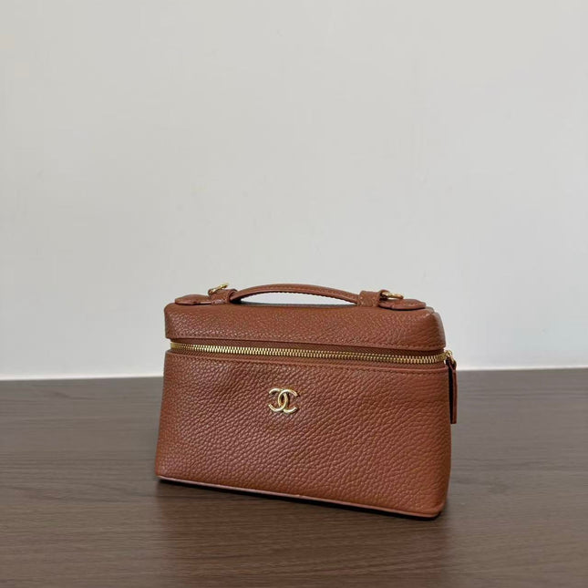CHANEL 26S TOP HANDLE VANITY POUCH IN BROWN CALFSKIN