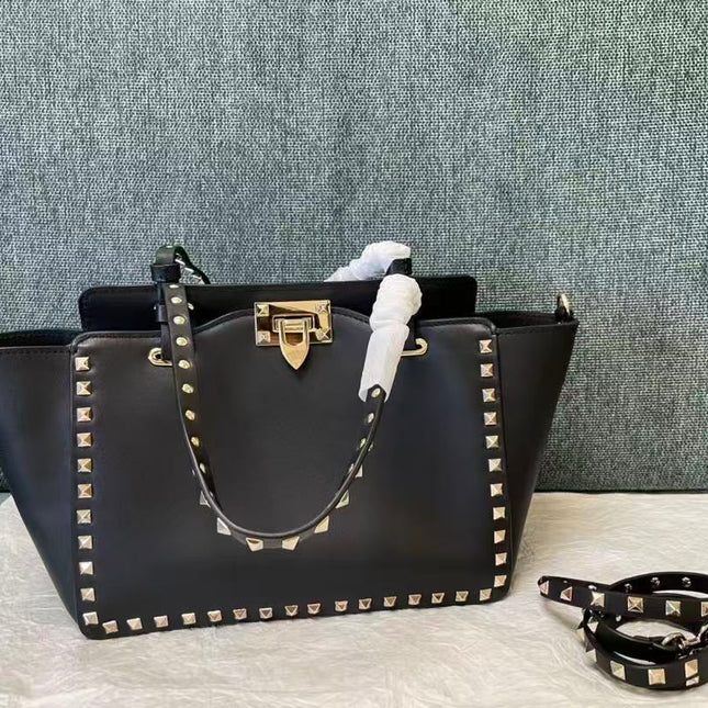 VALENTINO 26S GARAVANI ROCKSTUD TOTE GOLD TONE IN BLACK