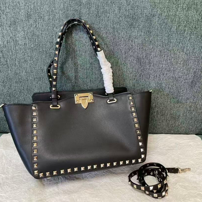 VALENTINO 26S GARAVANI ROCKSTUD TOTE GOLD TONE IN BLACK