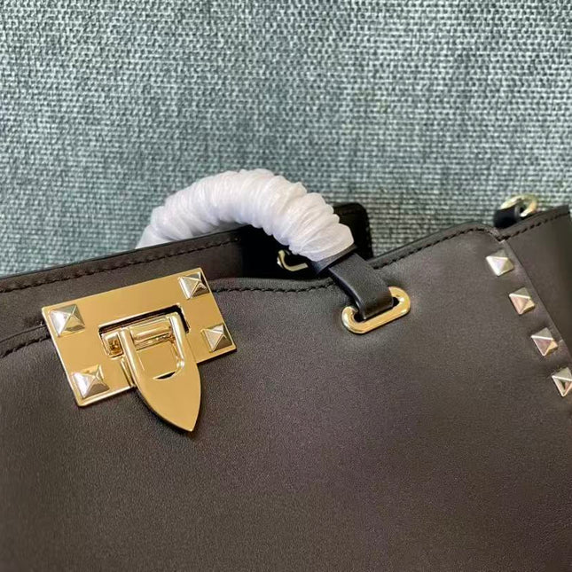 VALENTINO 26S GARAVANI ROCKSTUD TOTE GOLD TONE IN BLACK